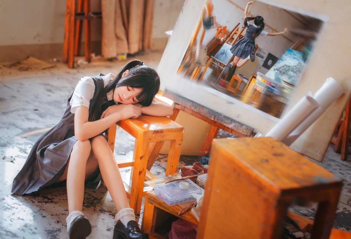 图片[4]-【coser】020【桜桃喵】画室少女-COS世界
